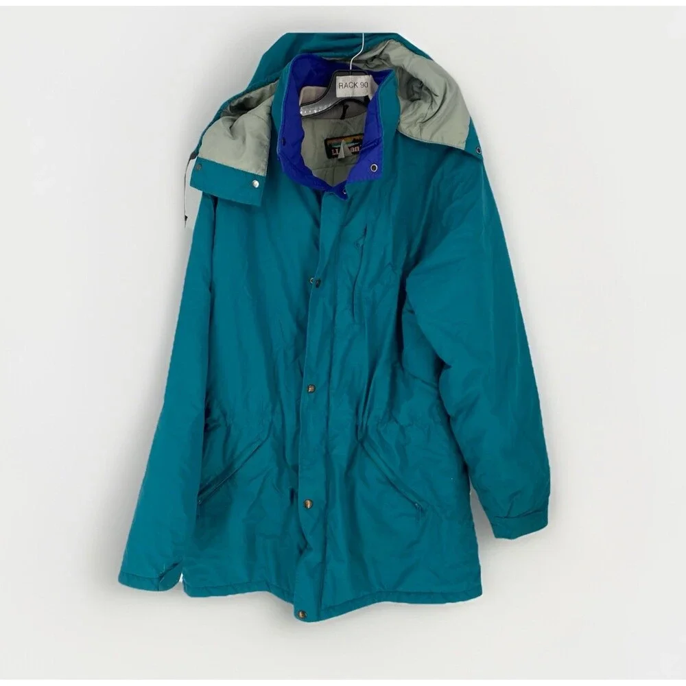 Vintage 80s L.L. Bean Penobscot Parka Teal Hooded Jacket No Size USA Made